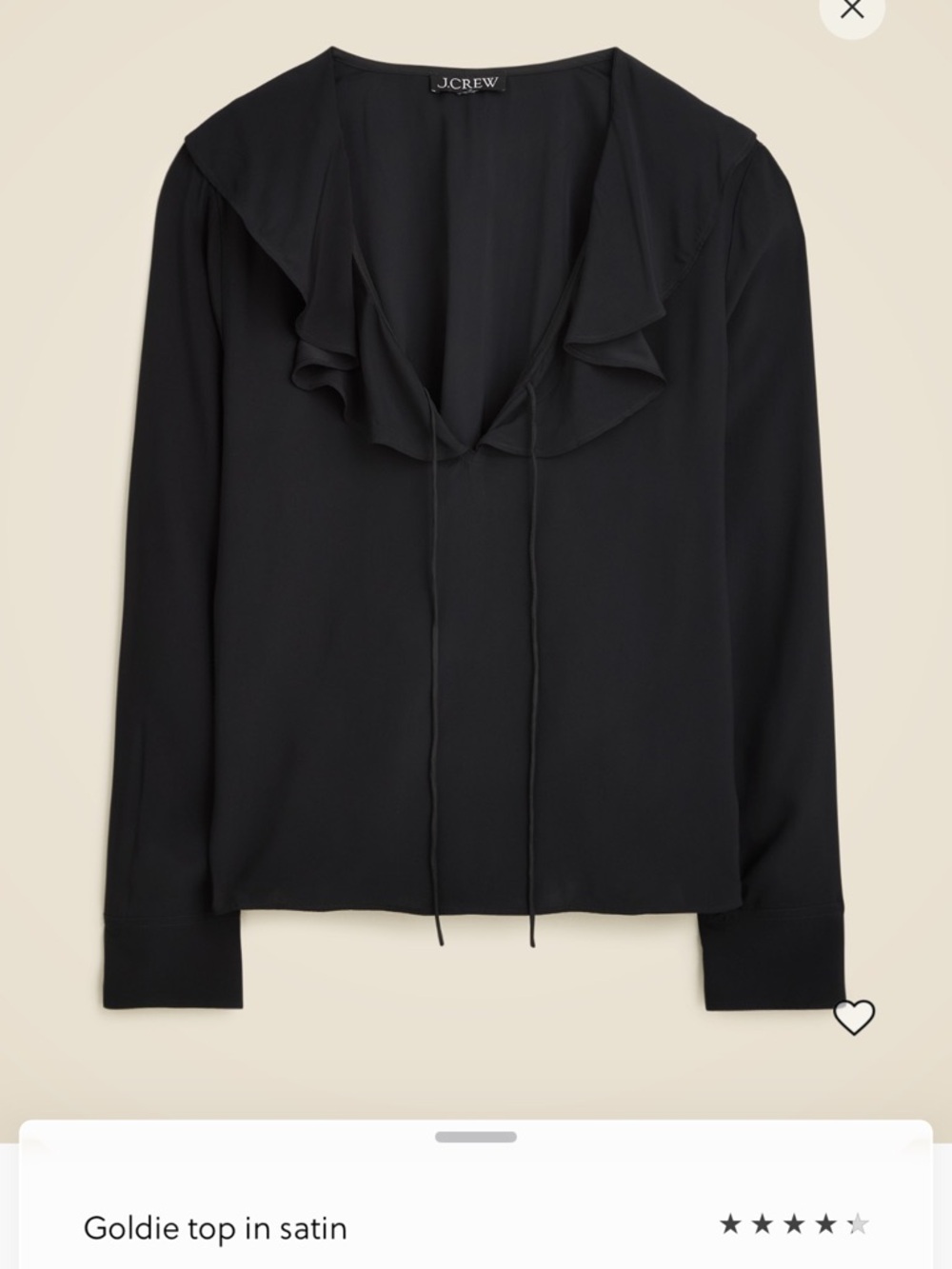 J.Crew Black Satin Ruffle Tie-Neck Blouse